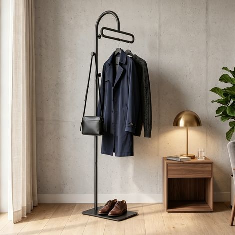 Portemanteau en métal – Support sur pieds avec 3 crochets, base, portant à vêtements - pour salon et chambre (1/5)