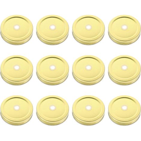 Lot de 12 couvercles créatifs en fer avec trou pour paille, pour tasses et bocaux Mason, pour la maison et les boutiques. (1/5)