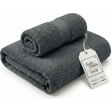 Coppia Asciugamani Viso e Ospite Grisaglia - Spugna 100% Cotone 450 g/m² Made in Italy (1/5)