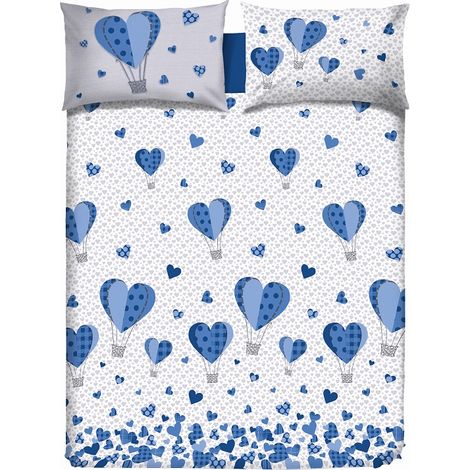 Copripiumino parure sacco e federa stampa mongolfiera 100% cotone singolo matrimoniale Azzurro - Singolo