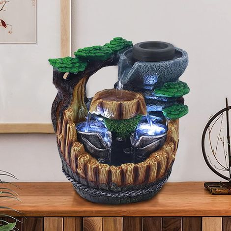 Zimmerbrunnen Innen Tischbrunnen Desktop Wasserfall mit LED Leuchten und Wasserpumpe für Wohnzimmer, Korridor, Eingang, Arbeitszimmer, Esszimmer, Buchladen