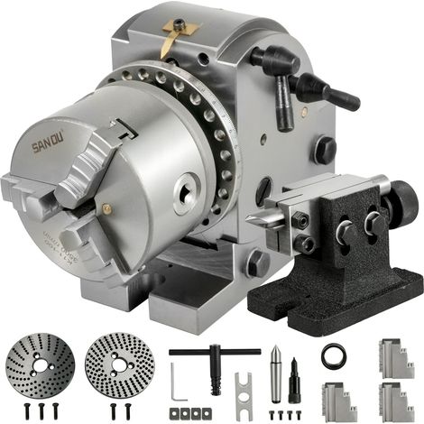 VEVOR Cabezal Divisor 4''/100MM Cabezal Divisor para Fresadora Contrapunto MT2 Ángulo 0-90 Grados Ratio de Reducción 1:40 Cabezal Divisor Universal para Trabajos de Fresado, Rectificado y Perforación