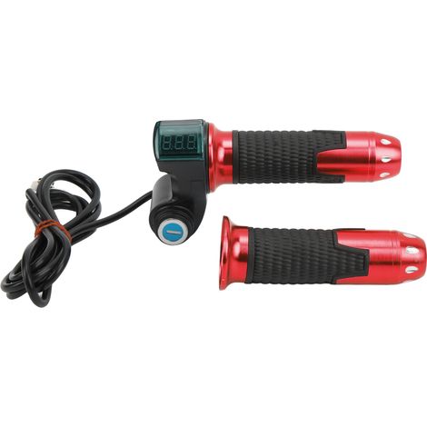 1 paire poignée d'accélérateur vélo électrique avec affichage numérique vert motif grainé poignée rouge (1/5)