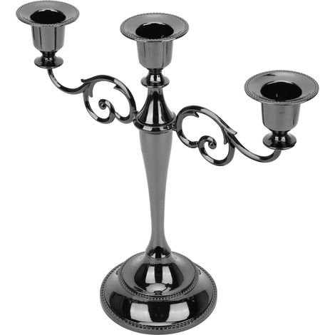 Romantischer Kerzenhalter im europäischen Stil, 3-flammig, schwarz, für Dinner, Zuhause, Hotel, Hochzeit, Restaurant (1/5)
