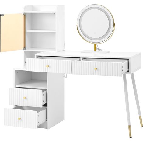 Set toeletta con specchio LED a tre colori, 4 cassetti, mobile vetrina, bianco 100 x 40 x 125 cm (1/5)