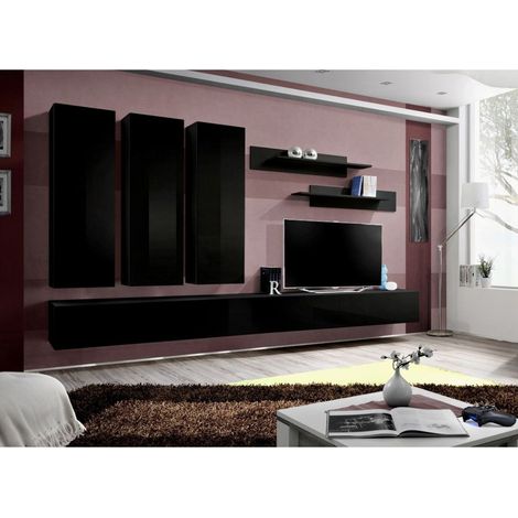 Ensemble meuble TV mural  - Fly I - 320 cm x 190 cm x 40 cm - Noir - Livraison gratuite