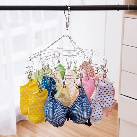 Cintre multifonctionnel en acier inoxydable avec 20 pinces pour vêtements, sous-vêtements, chaussettes, étendoir à linge
