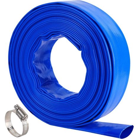 Tuyau plat pour pompes submersibles - 25 mm (1 pouce) - Rouleau de 10 mètres - 1 collier de serrage
