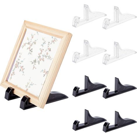 8PCS Supports de chevalet de Cadre Photo en Plastique, 2 Couleurs Supports de Plaque Noirs et Transparents Support d'affichage d'image pour Photo, Assiettes Faites à la Main (1/4)