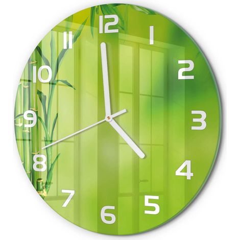 Horloge Murale Ronde Décoration Cuisine en Verre Trempé Silencieuse Moderne Bambou fi 30 cm (1/5)