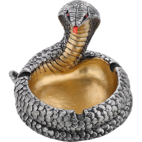 Cendrier Décoratif Multifonctionnel et Peint Main en Résine de Serpent Réaliste Noir pour Décoration Halloween et Fête Effrayante (1/5)