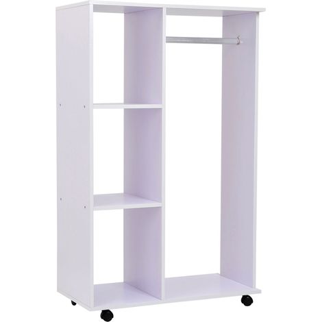 Homcom – Penderie mobile avec roulettes – 3 étagères latérales – panneaux de particules – 80L x 40l x 128H cm – blanc