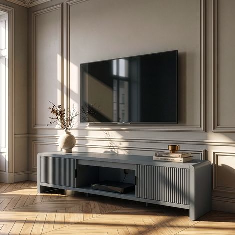 Mobile TV Lukkodso con 2 Ante e Vano Centrale Aperto 150x40x40 cm Grigio [en.casa] (1/5)