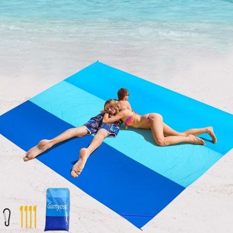 Couverture de Plage Imperméable et sans Sable - Bleu - 200x210cm - Tapis de Pique-Nique à Séchage Rapide pour les Voyages, le Camping, la Randonnée (1/5)