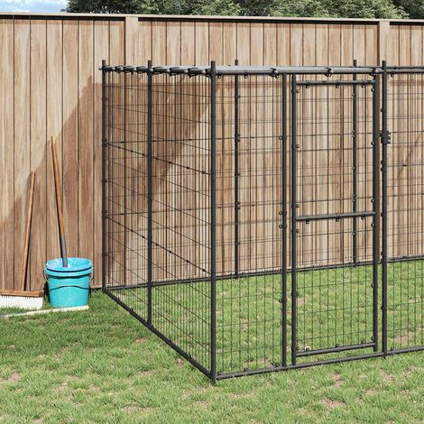 Chenil d'extérieur pour chiens Parc enclos pour animaux - Acier avec toit 12,1 m² BV783207 - BonneVie (1/5)