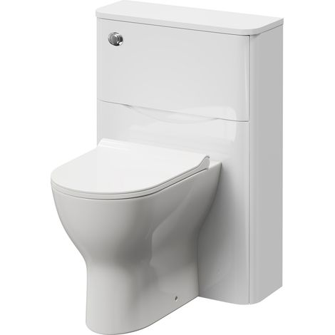 Vela Gloss White 550mm Toilet Unit and Jubilee Short Projection Rimless Back to Wall Toilet Pan with Soft Close Toilet Seat