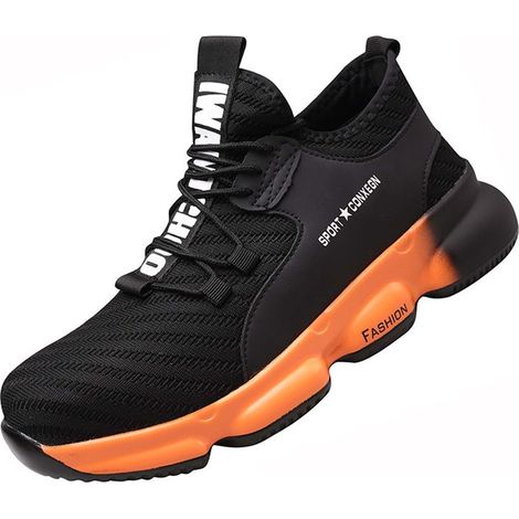 GDHZS-Chaussures de Sécurité pour Homme Femme, Standard S1 Embout Acier Respirant Chaussures de Travail Légère Chantiers et Industrie Basket - Noir Orange 36EU 23cm,AAFGVC (1/5)