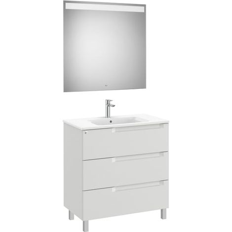 MUEBLE LAVABO CENTRADO 800MM ALEYDA CON PATAS 3 CAJONES + ESPEJO GRIS PIEDRA