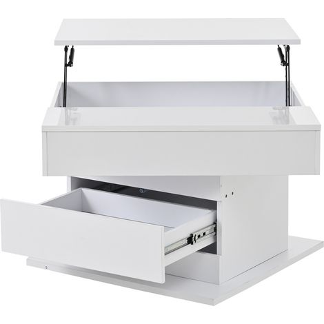 Tavolino da caffè quadrato 70x70 cm girevole e sollevabile con cassetto bianco MODENUIT (1/5)