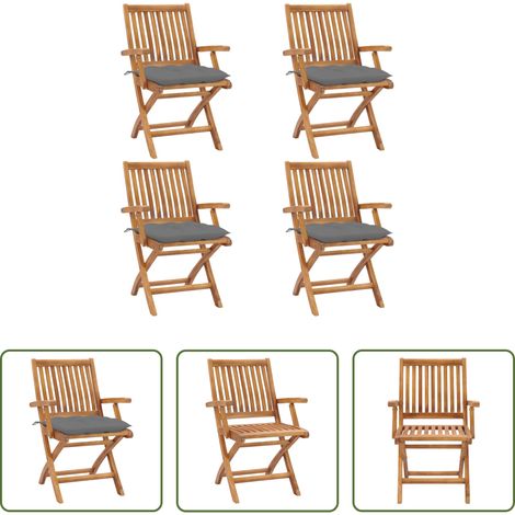 Klappbare Gartenstühle - Klappbare Gartenstühle mit Kissen 4 Stk. Massivholz Teak (1/5)