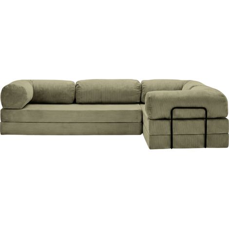 COSIMA L - Canapé d'angle convertible petit velours côtelé 4 places Vert Droit (1/5)