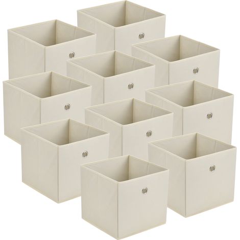 Faltbox 10er-Set 30x30x28 cm Vliesstoff Beige en.casa