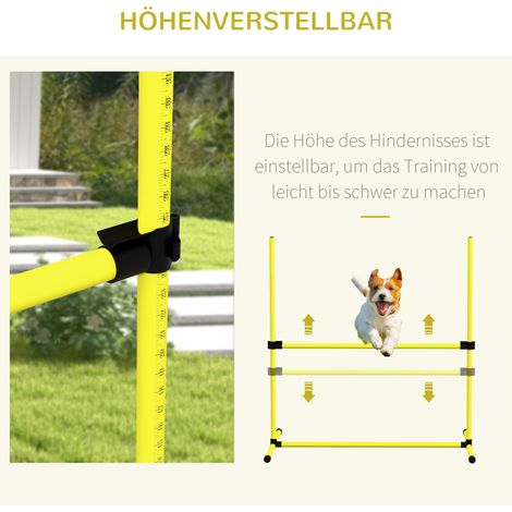 Ensemble d'agilité canine : haies, poteaux et piquets au sol, robuste, jaune, avec sac de transport