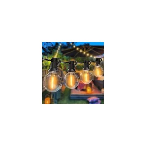 Guirnalda de luces LED para exteriores, 15 m, bombillas G40 con 25+1 bombillas de repuesto, luces decorativas conectables para jardín, fiestas, noche, patio, Navidad, luz blanca cálida.