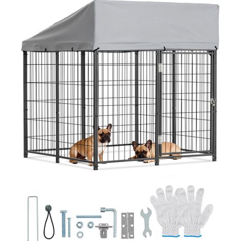 Chenil Extérieur 1,12x1,15x1,25 m Enclos pour Chien avec Toit Cage Extérieure pour Grands Chiens Parc Robuste pour Chiens avec Bâche PE Résistante aux UV et Imperméable, Verrouillage Sécurisé (1/5)