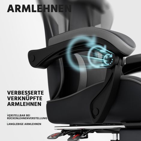 Fauteuil gamer ergonomique à soutien lombaire, similicuir PU respirant, confortable, capacité 200 kg, dossier et assise ajustables, coloris noir et gris. (1/5)