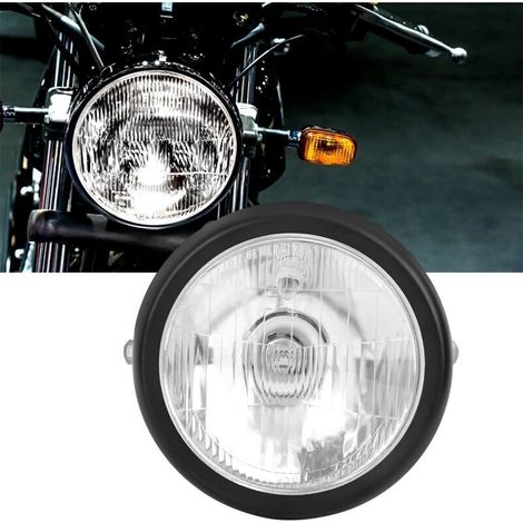Rétro Noir Alliage Shell Blanc Lentille Ronde Moto Avant Phare Convient pour CG125 GN125