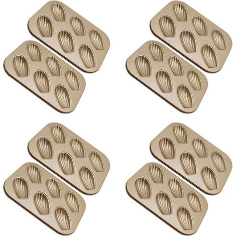 Paquete de 8 moldes para pasteles con forma de magdalena, resistentes y antiadherentes, con forma de concha para hornear en horno (dorado)