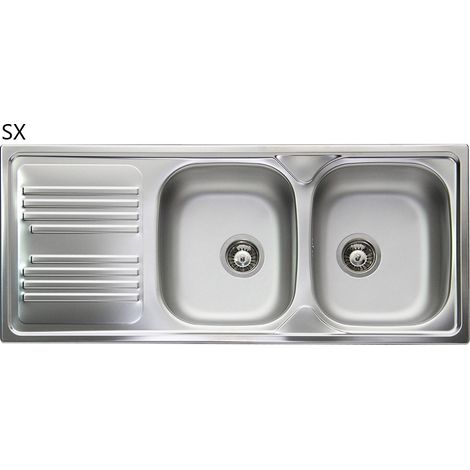Einbauspüle aus Edelstahl mit 2 Becken (1/2)