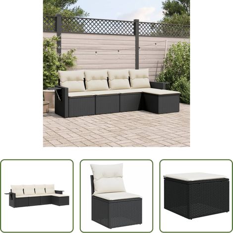 vidaXL Rattanmöbel - 5-tlg. Garten-Sofagarnitur mit Kissen Schwarz Poly Rattan (1/5)