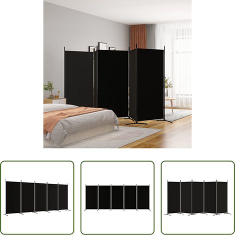 Raumteiler - 5-tlg. Paravent Schwarz 433x180 cm Stoff (1/5)