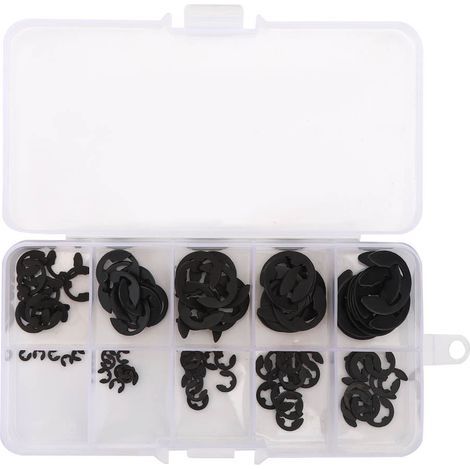 Kit de 120 Circlips EClip Snap en Acier au Manganèse Noir, Anneaux de Retenue Ouverts, Taille 1.5-10mm, Boîté (1/5)