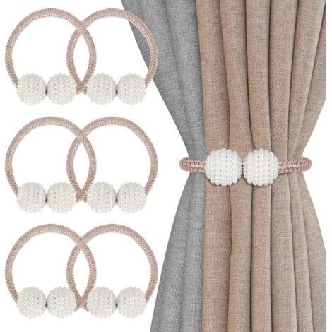 [JAMAIS UTILISÉ] Embrasses de rideaux magnétiques avec perles, 6 pièces, décoration pour bureau, maison, hôtel (champagne) (1/4)
