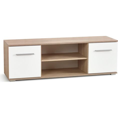 Mueble TV Cirveso 109, Roble Sonoma + Blanco brillante, Número de puertas: 2, Número de cajones: 0, 137x44x40cm (1/4)