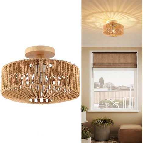 Plafonnier en osier, style bohème, luminaire de style industriel rustique convenant aux salons et aux chambres (sans source lumineuse). (1/5)