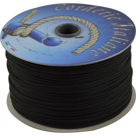 Corderie Italiane 006037101 Cordino Colorato Hobby, Nero, 3 mm, 200 mt