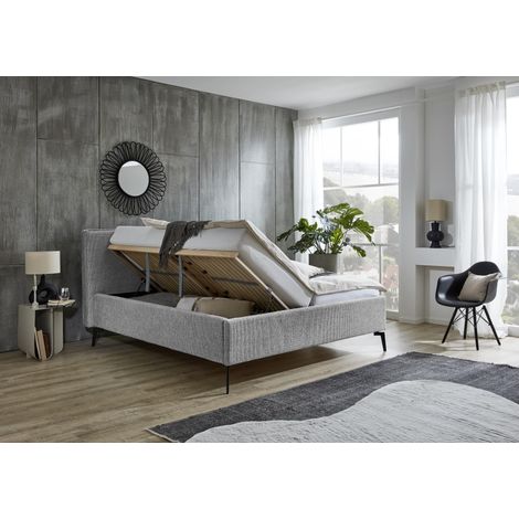 Meise Möbel Stauraumbett Riva 160x200 cm  Doppelbett  Bettkasten & Lattenrost (Federholzrahmen)  Webstoff Nebelgrau  Metallfuß schwarz (1/5)