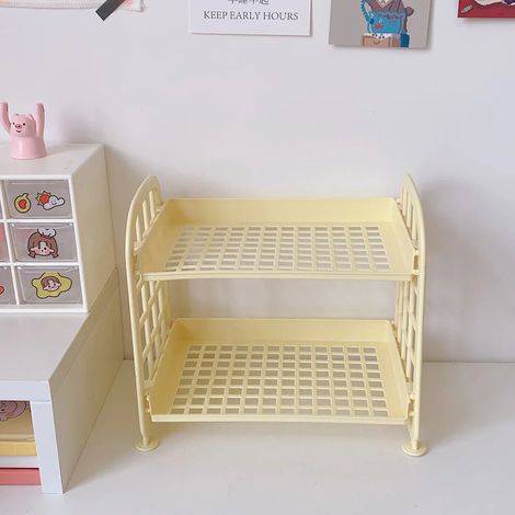 Étagère de rangement de bureau (jaune) - Étagère pliable en plastique pour divers articles, cosmétiques et fournitures de bureau - Idéale pour la maison, le bureau ou une chambre d'étudiant (1/5)