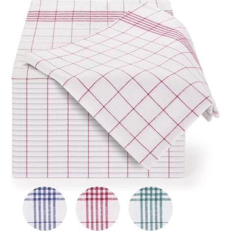 Torchons De Cuisine (Lot De 6) - 40 x 60 cm - Torchon Vaisselle avec Accroche - 100% Coton - Très Absorbant - Lavable 95° - Rouge (1/5)