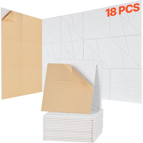 Panneau Acoustique, Lot de 18, Mousse Acoustique Mural Autocollant 30x30x1 cm Panneaux Insonorisants en Fibre de Polyester Haute Densité, Isolation Phonique pour Maison, Studio, Bureau, Blanc (1/5)