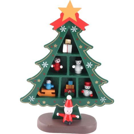Arbre De Noel En Bois Miniature Deco De Bureau Vert (1/5)