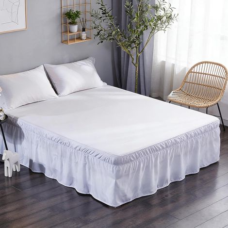 Bed Skirts, 150 x 200 x 38 cm Bed Skirt with Ruffles, Non-Slip Bed Base Cover, Easy to Put on and Take Off for Single Queen Sturdy Elastic Style Cold White (1/5)