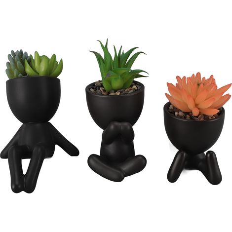 Ensemble de 3 plantes succulentes artificielles en pot, mini-décoration de table ou d'étagère, fausses plantes succulentes pour la maison, noires (1/5)