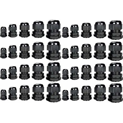 Presse-étoupes en plastique Étanche Réglable 3.5-13mm Joints-presse-étoupes Protections de fil PG7, PG9, PG11, PG13.5, PG16, Paquet de 40 (1/5)