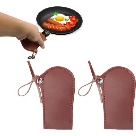 Lot de 2 housses de poignée pour poêle en fonte, idéales pour le camping et les activités de plein air. Anti-brûlures, antidérapantes et résistantes aux hautes températures, elles sont revêtues de cui (1/5)
