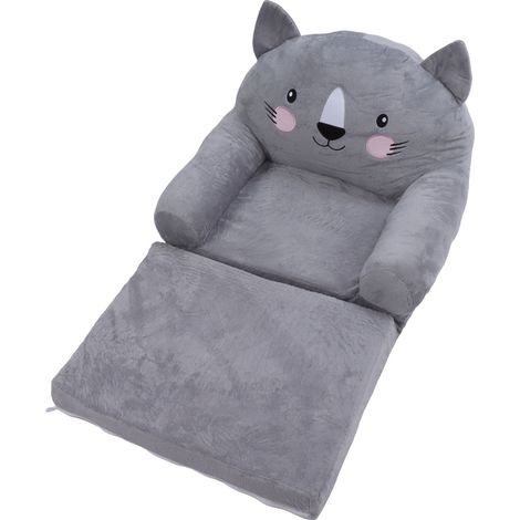 Chaise haute pour tout-petit, grise, style dessin animé, pliable, avec large poignée, dossier stable et respirant, canapé bébé pour la chambre à coucher, 2 niveaux (1/5)
